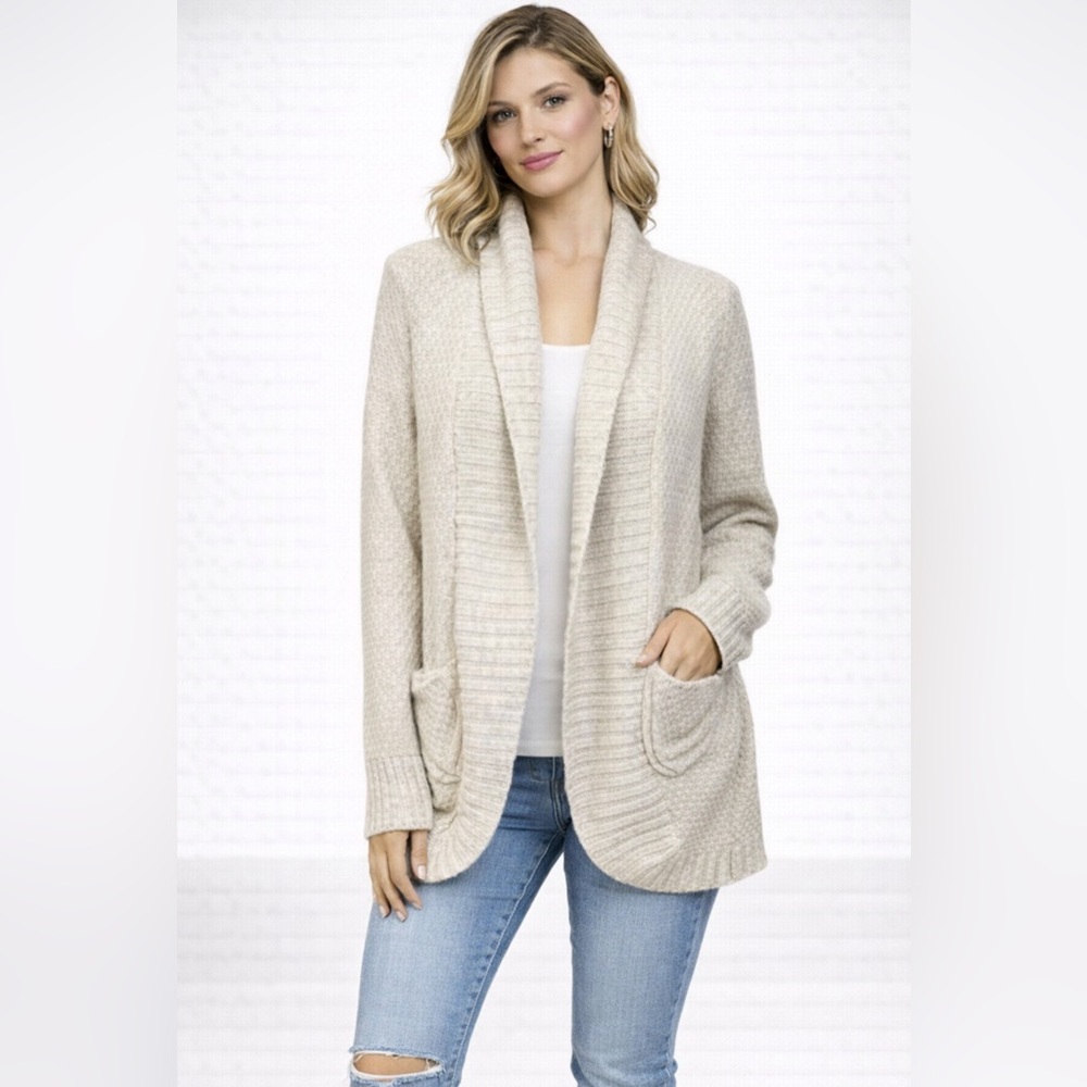 Silence + Noise Cardigan Sweater Cream L Large Cotton Pockets